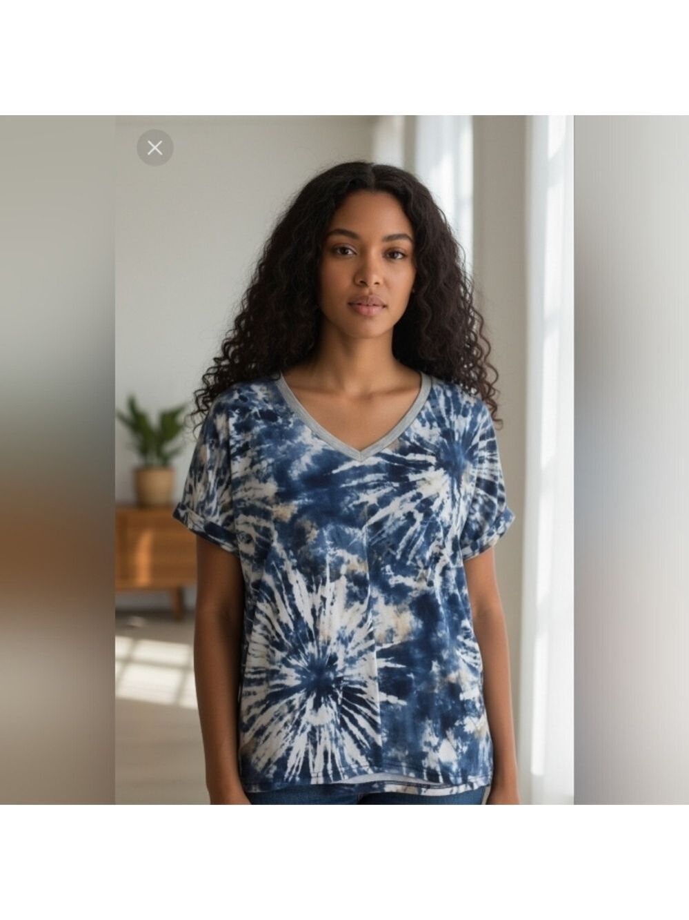 💥4 For $20💥Mazik Tie Dye Shirt V-Neckline Short Ruffle Trim Sleeves US L